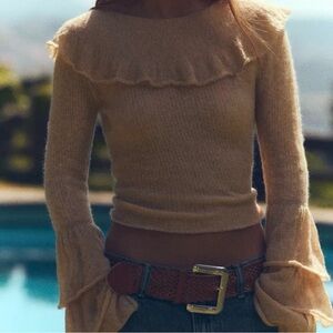 Zara Women's Off-Shoulder Beige Alpaca Sweater